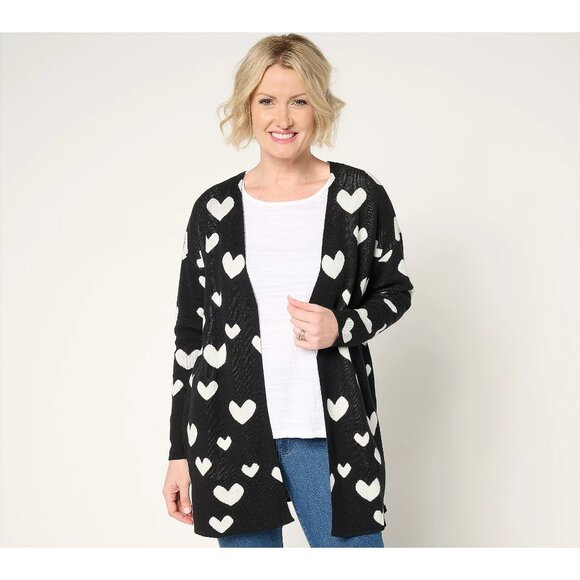 Driftwood Jeans Heart Intarsia Cardigan Size 1X Black Heart Knitwear Holiday NEW - Picture 1 of 8